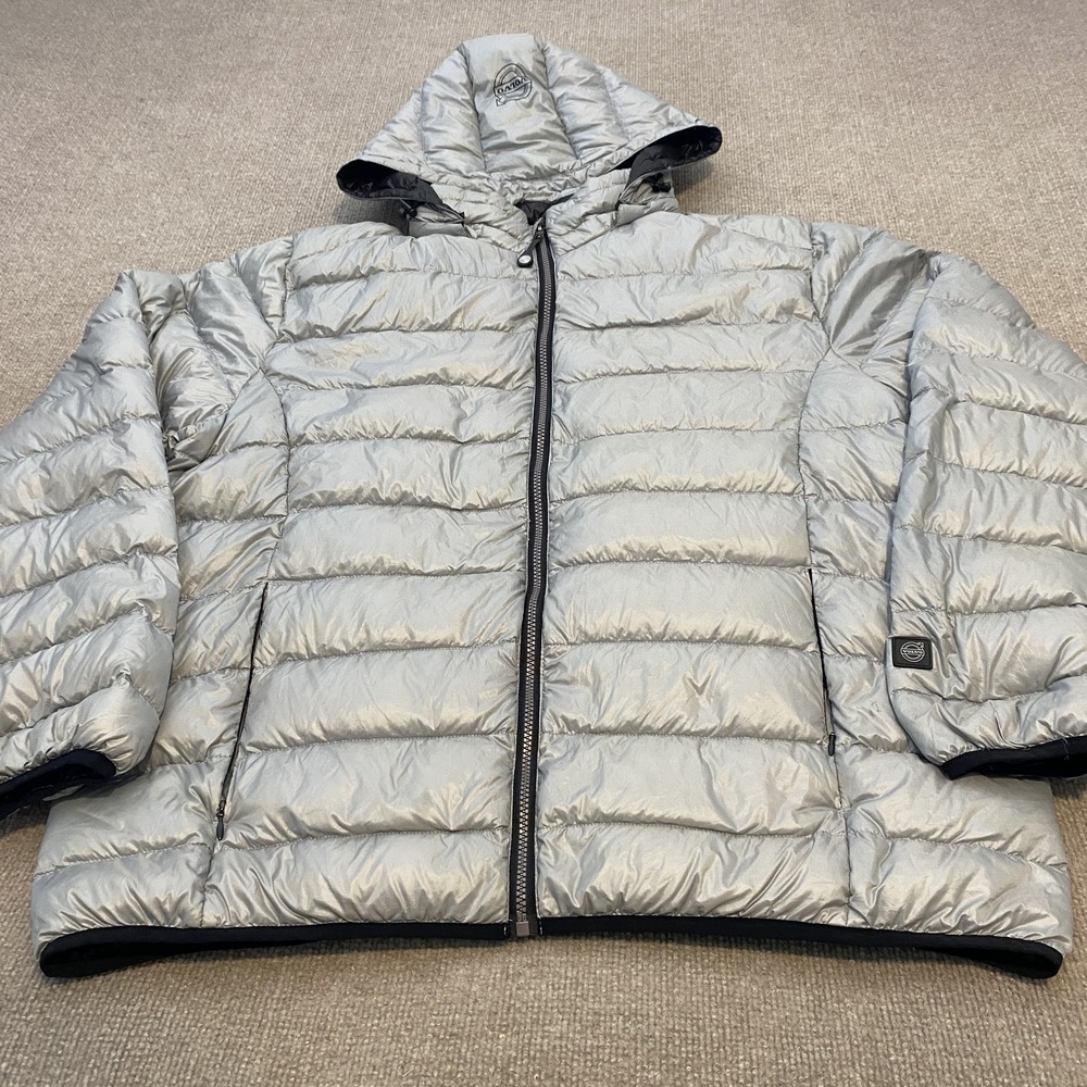 Volvo Jacket Mens XL Silver Down Puffer Hooded Full Zip Official Merch Logo